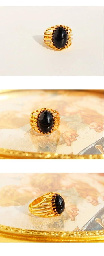 Brass 24K Gold Plated Inlay Geometric Gem Brass Rings