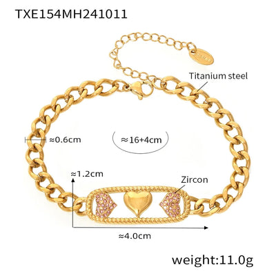 Jewelry Elegant Luxurious Vacation Heart Shape Lightning Titanium Steel Rhinestones 18K Gold Plated Plating Inlay Jewelry Set