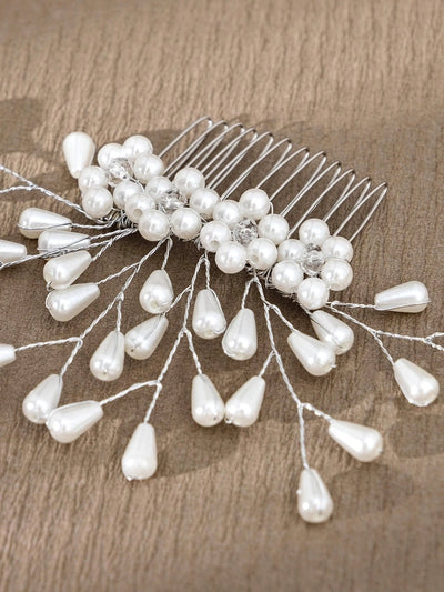 simple style flower artificial pearl inlay pearl insert comb