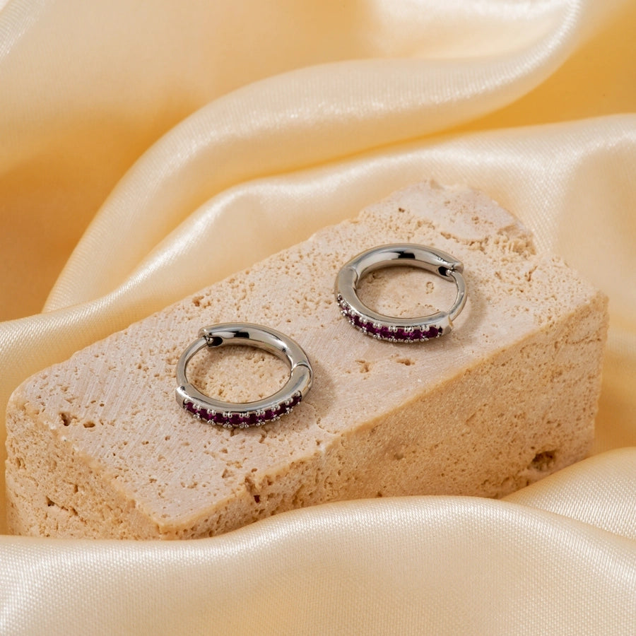 1 Pair Casual Elegant Lady Round Inlay Copper Zircon Rhodium Plated Earrings