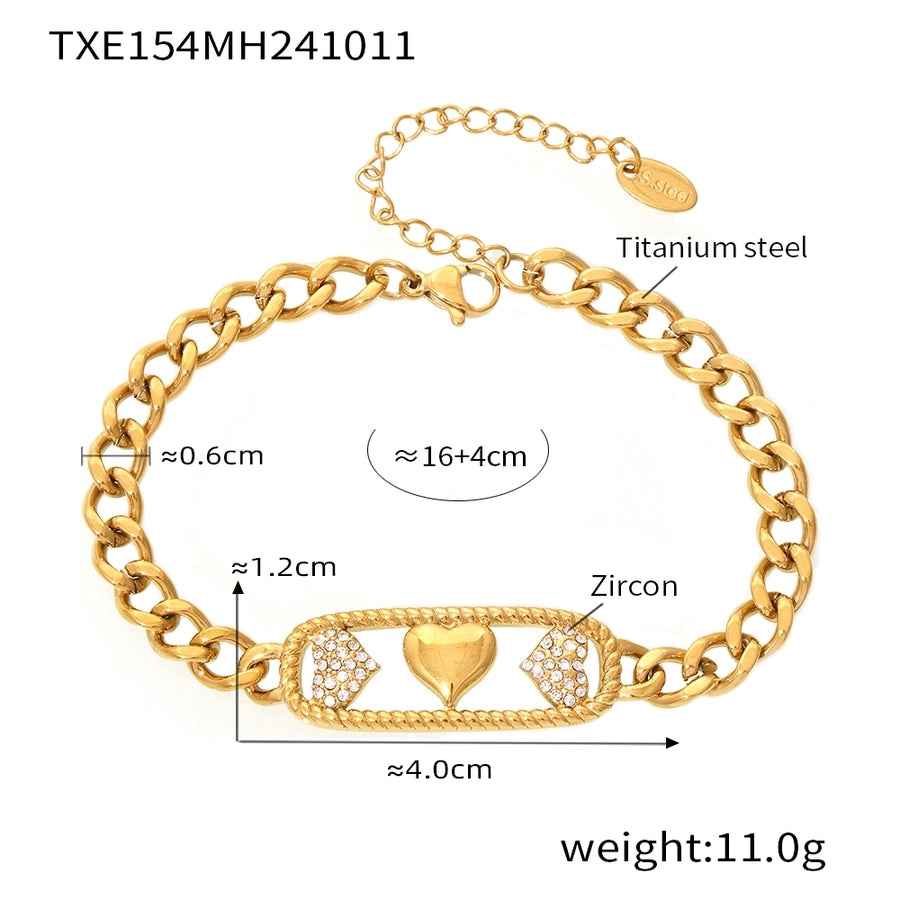 Jewelry Elegant Luxurious Vacation Heart Shape Lightning Titanium Steel Rhinestones 18K Gold Plated Plating Inlay Jewelry Set