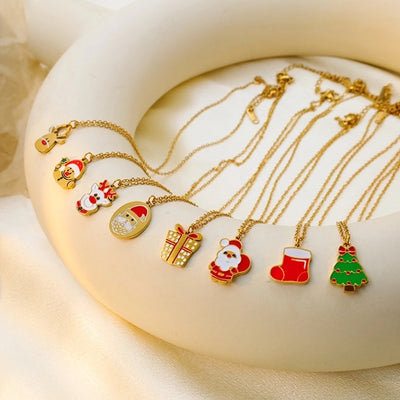 Jewelry Cute Christmas Hat Christmas Tree Christmas Socks Titanium Steel 18K Gold Plated Plating Pendant Necklace