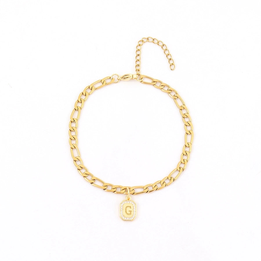 201 Stainless Steel Copper Inlay Letter Rectangle Zircon Bracelets