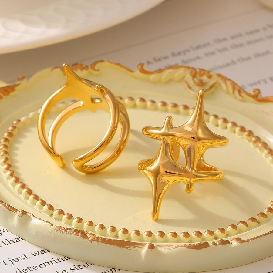 Jewelry Casual Elegant Modern Style Star Titanium Steel 18K Gold Plated Plating Open Rings