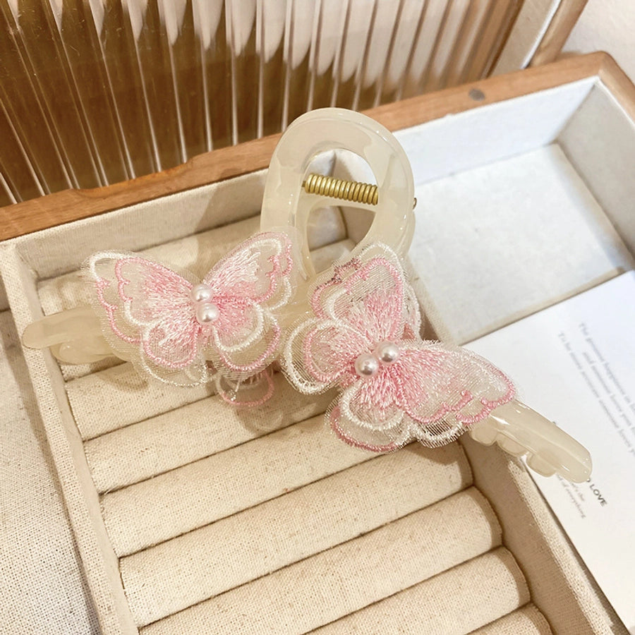 Women's Sweet Simple Style Butterfly Arylic Inlay Imitation Pearl Cloth Hair Clip
