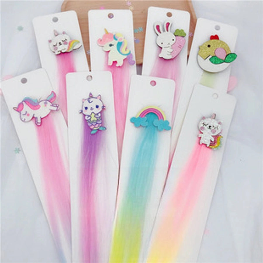 Rainbow Wig Glitter Gradient Hairpin Haircord Hairband Children's Wig Bow Wig Hairpin