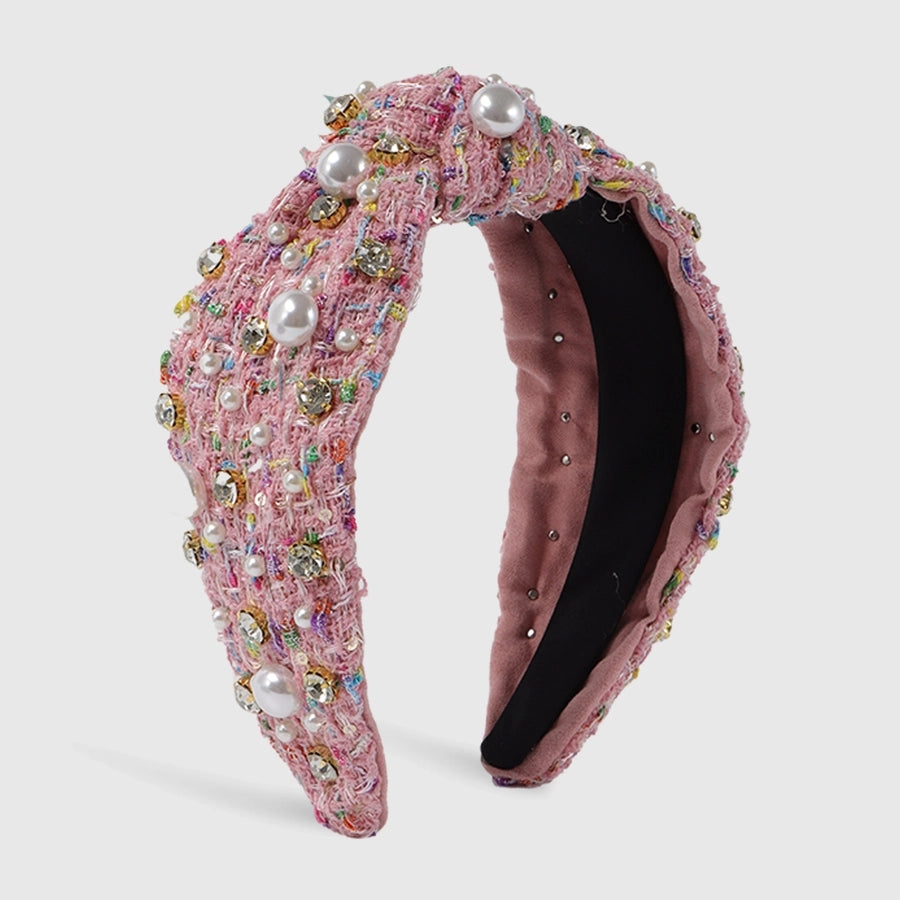 elegant color block imitation pearl cloth inlay pearl hair band