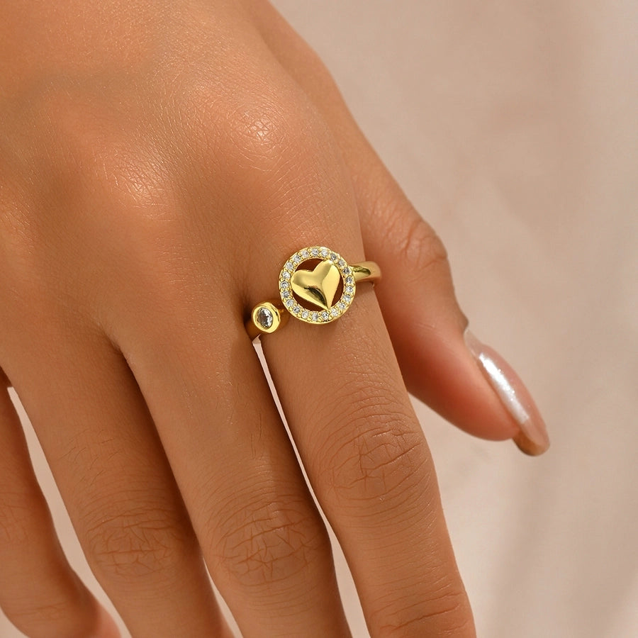 A Copper-Plated Gold Glossy Heart Inlaid Zircon Bow XINGX Sweet Light Luxury Daily Date Gift Women's Ring
