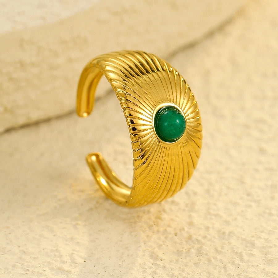 Jewelry IG Style Simple Style Geometric 304 Stainless Steel Natural Stone 18K Gold Plated Inlay Open Rings