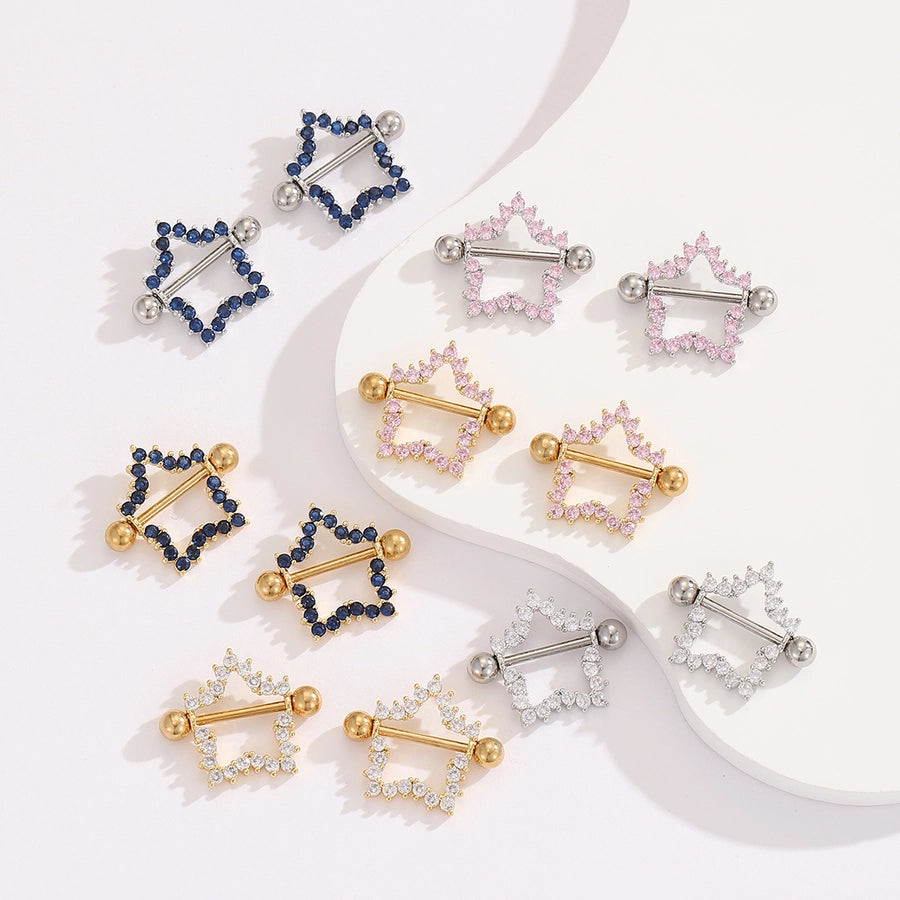 Ear Cartilage Rings & Studs Y2K Modern Style Pentagram 304 Stainless Steel Inlay Zircon Ear Cartilage Rings & Studs