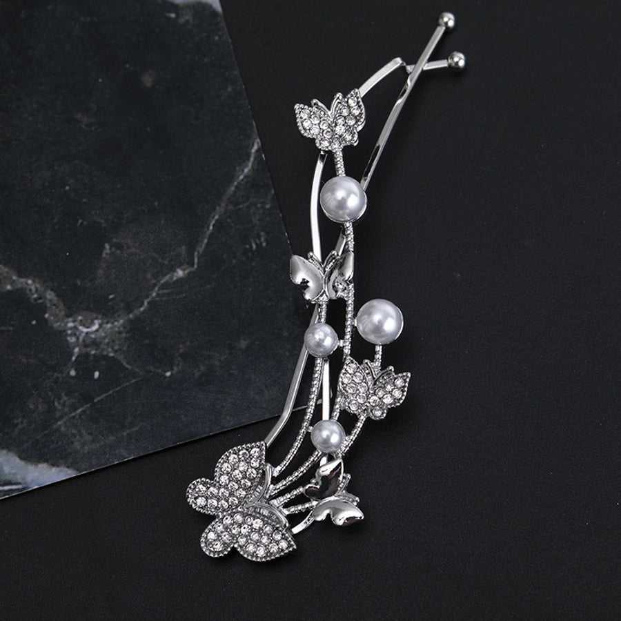 simple style butterfly alloy inlay artificial pearls rhinestones hair clip 1 piece