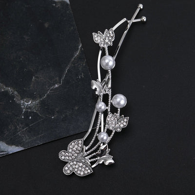 simple style butterfly alloy inlay artificial pearls rhinestones hair clip 1 piece