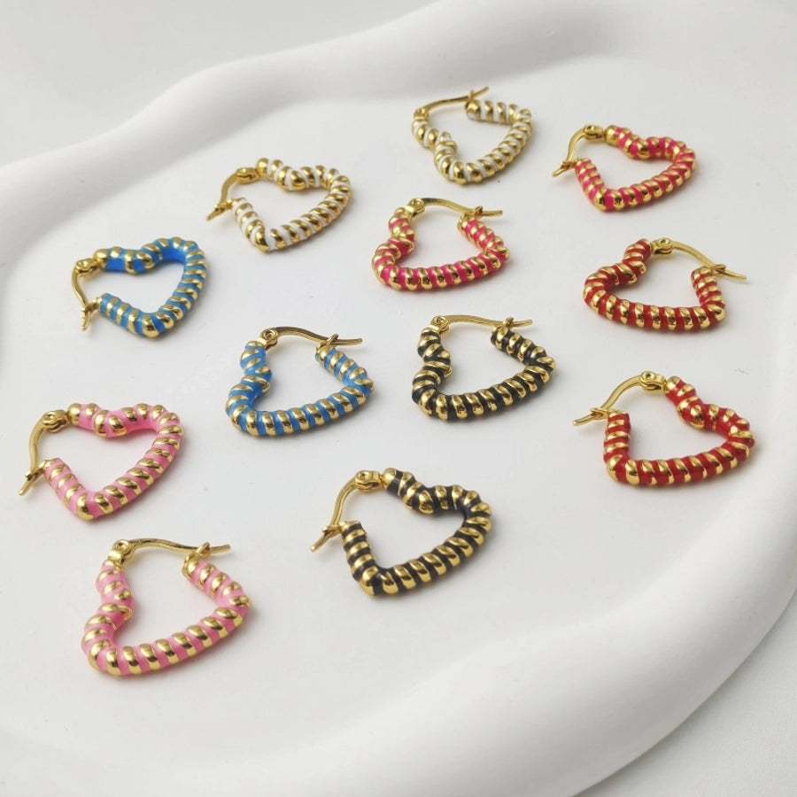 1 Pair Elegant Simple Style Heart Shape Twist Enamel 304 Stainless Steel Stainless Steel Earrings