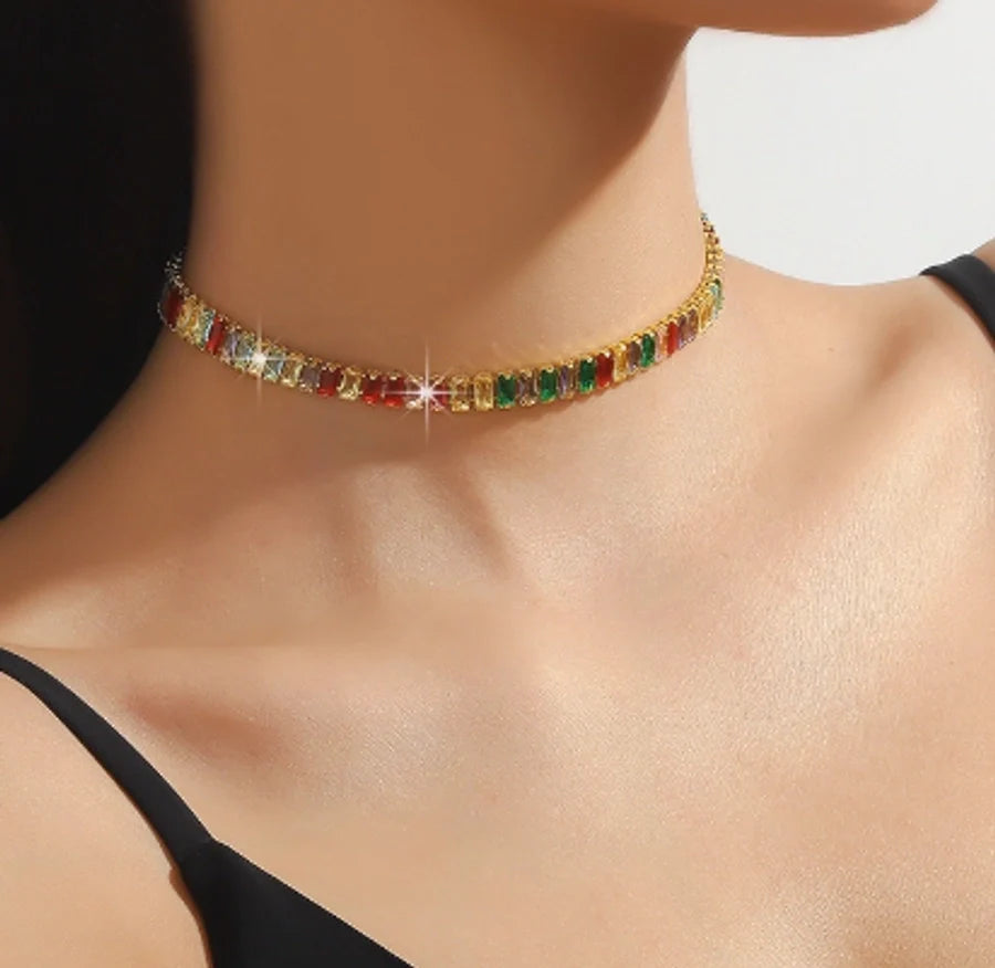 Copper Inlay Geometric Zircon Necklace