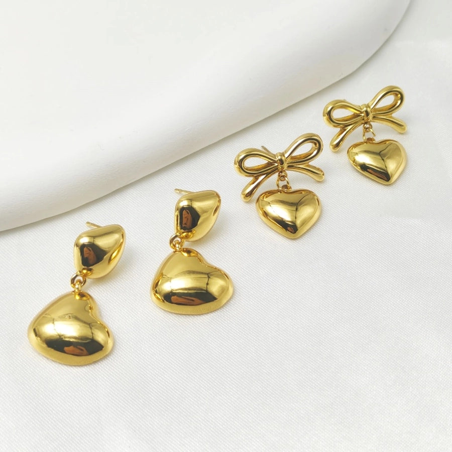 1 Pair Casual Classic Style Heart Shape Bow Knot 304 Stainless Steel 18K Gold Plated Drop Earrings