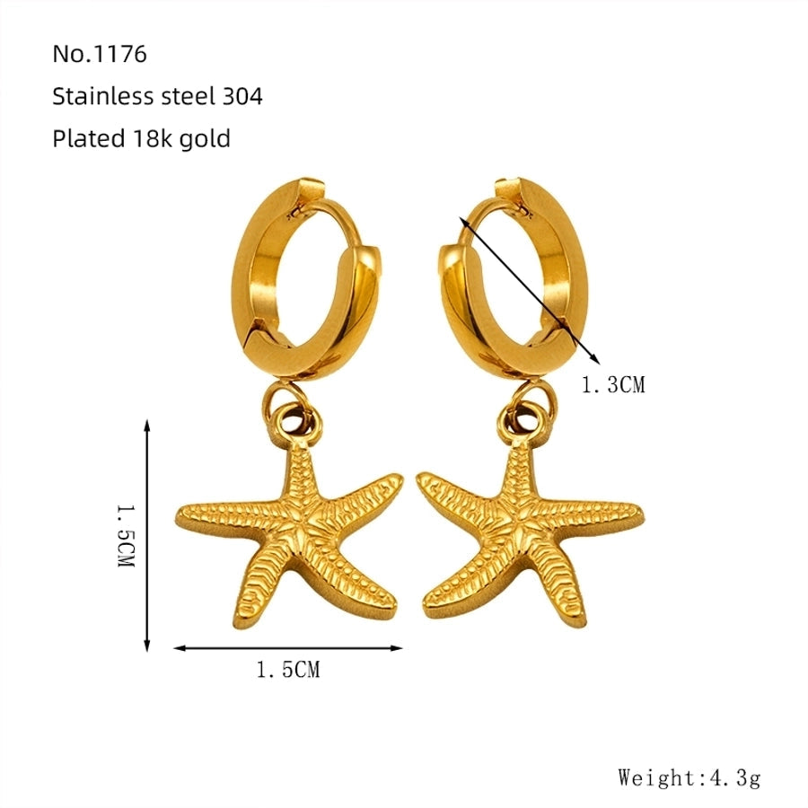 1 Pair Marine Style Modern Style Classic Style Starfish Crab Shell Plating 304 Stainless Steel 18K Gold Plated Drop Earrings