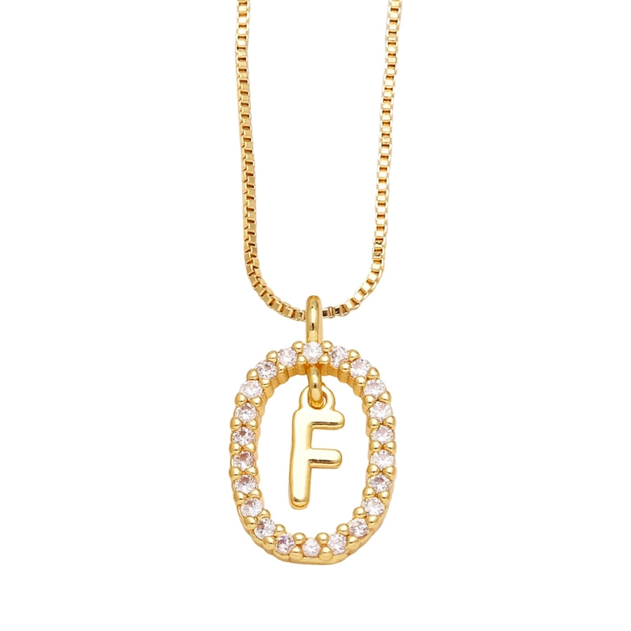 Jewelry Modern Style Simple Style letter 201 Stainless Steel Copper Zircon 18K Gold Plated Inlay Pendant Necklace