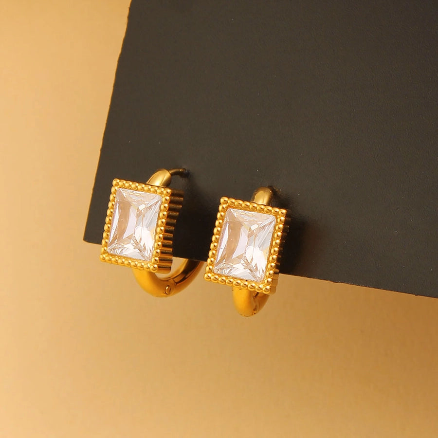 1 Pair Simple Style Rectangle Inlay 304 Stainless Steel 316 Stainless Steel  Rhinestones 18K Gold Plated Hoop Earrings