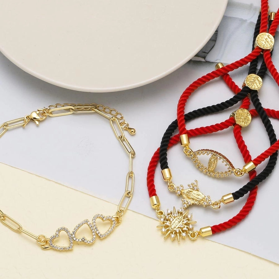 Copper 18K Gold Plated Inlay Virgin Mary Heart Shape Eye Zircon Bracelets