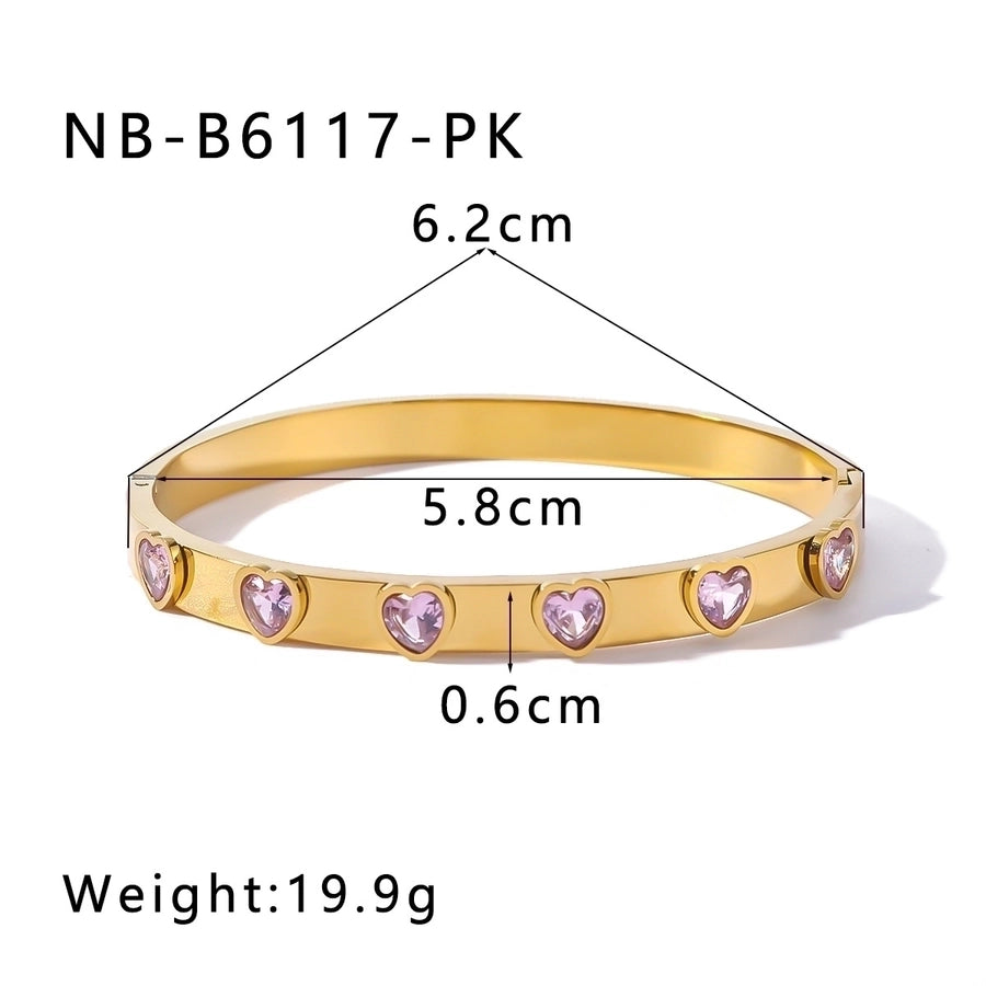IG Style Shiny Heart Shape 304 Stainless Steel 18K Gold Plated Zircon Bangle In Bulk