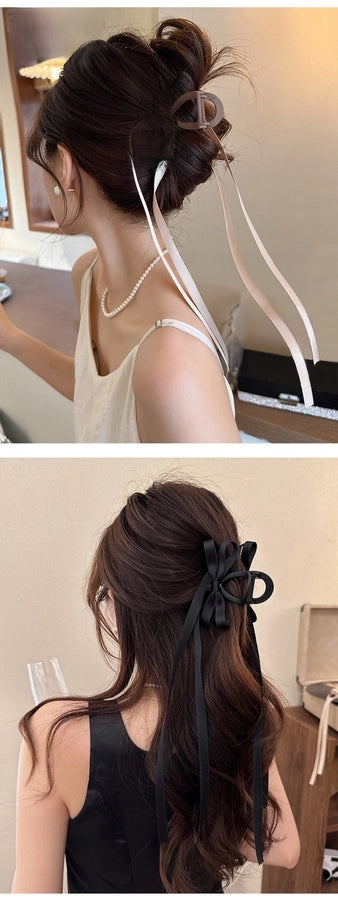 Exquisite ballet style grab clip ribbon bow hairpin female back head elegant elegant shark clip