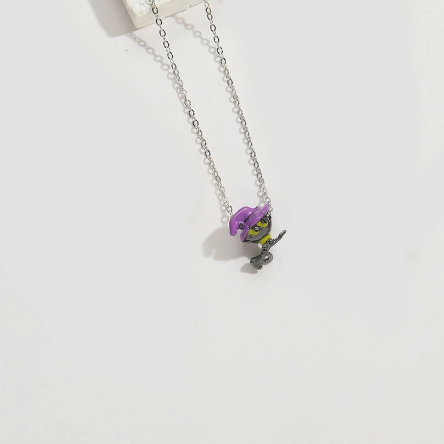 Copper 14K Gold Plated Inlay Skull Zircon Pendant Necklace