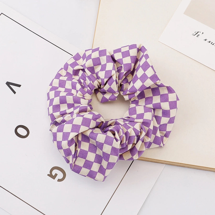 women's sweet simple style plaid cloth hair tie