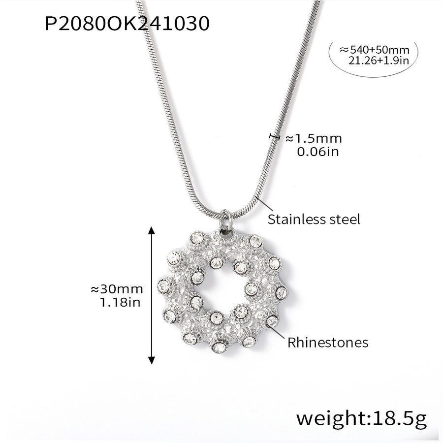 Jewelry Elegant Circle 304 Stainless Steel Rhinestones Glass Stone 18K Gold Plated Plating Inlay Earrings Necklace