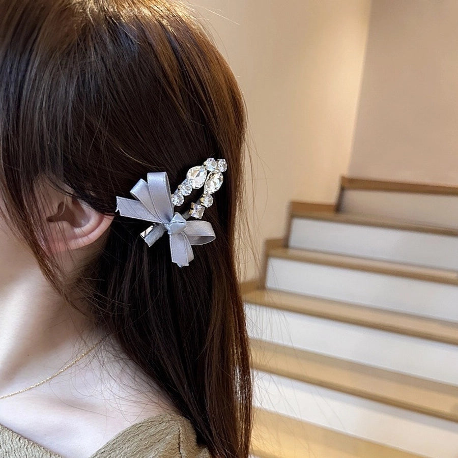 Korean Dongdaemun Hair Accessories Elegant Sweet Bow Rhinestone Hairpin Fashion Bangs Clip Side Clip Women's Side Hairpin