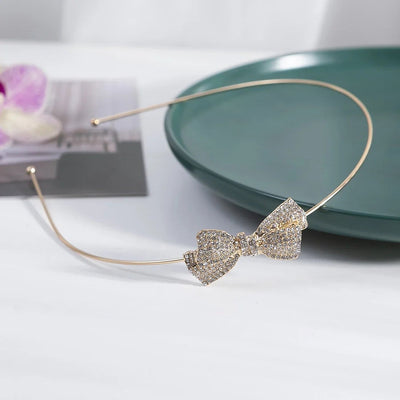 women's simple style waves flower bow knot metal inlay pearl zircon hair band