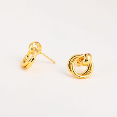 1 Pair Simple Style Double Ring Copper 18K Gold Plated Drop Earrings