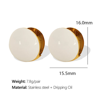 1 Pair IG Style Simple Style Round Enamel 304 Stainless Steel 18K Gold Plated Stainless Steel Earrings