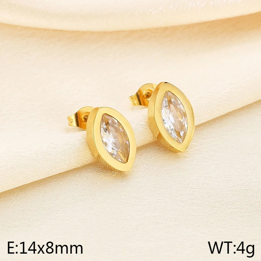1 Pair Vintage Style Water Droplets Hollow Out Inlay 304 Stainless Steel Zircon 18K Gold Plated Ear Studs