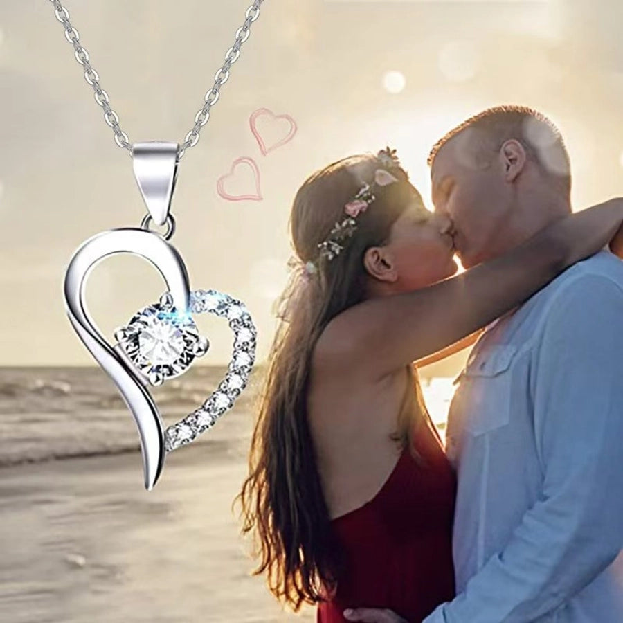 Jewelry Sweet Simple Style Heart Shape 304 Stainless Steel Brass Zircon Inlay Pendant Necklace