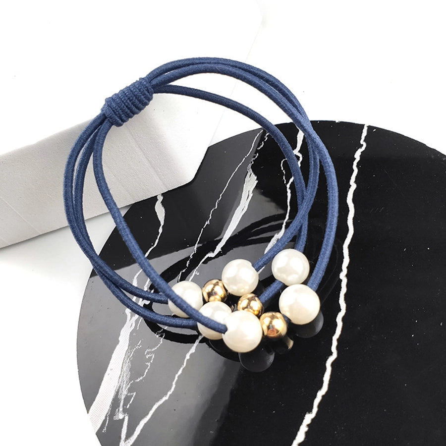 korean style three-in-one pearl hair band high elasticity simple handmade knotted hair rubber band hair rope factory