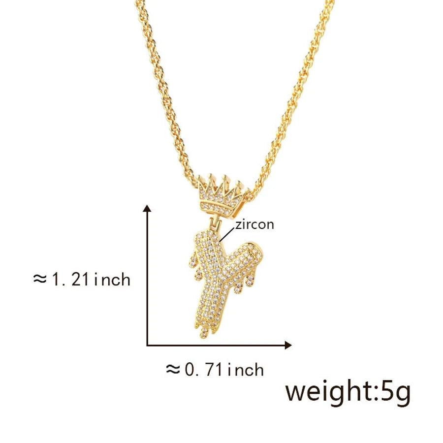 Copper Hemp flowers chain 18K Gold Plated Letter Zirconia Pendant Necklace