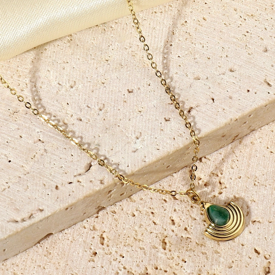 Jewelry Vintage Style French Style Simple Style Geometric Titanium Steel Natural Stone 14K Gold Plated Plating Pendant Necklace