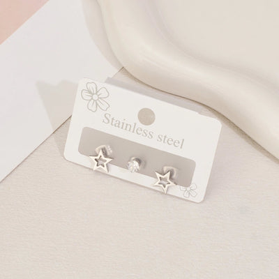 1 Set Sweet Simple Style Star Polishing Hollow Out Inlay 304 Stainless Steel Zircon 18K Gold Plated Ear Studs