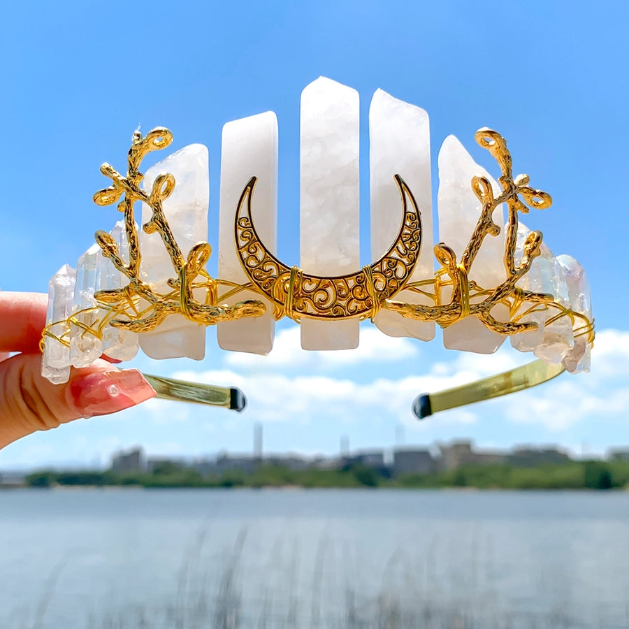 Women's Luxurious Queen Bridal Moon Alloy Knitting Natural Stone Hair Band