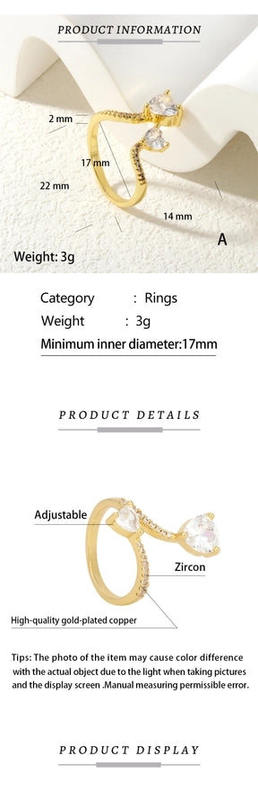Jewelry Elegant Commute Heart Shape Copper Zircon Rings