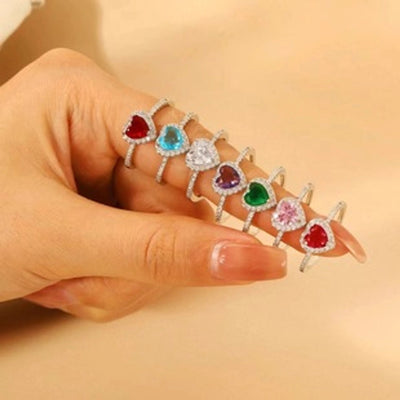 Copper Inlay Geometric Heart Shape Zircon Open Rings