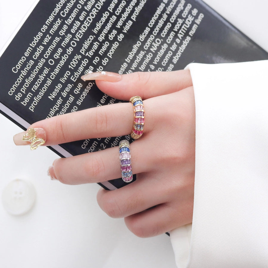 Copper Plating Geometric Zircon Copper Rings