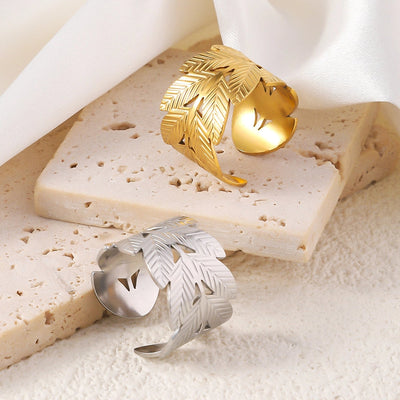 Jewelry Elegant Leaves Titanium Steel Open Rings