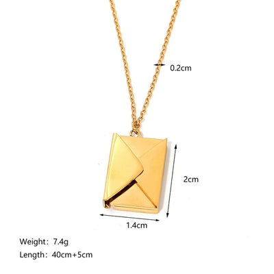 Jewelry IG Style envelope Heart Shape Titanium Steel Zircon Gold Plated Inlay Pendant Necklace
