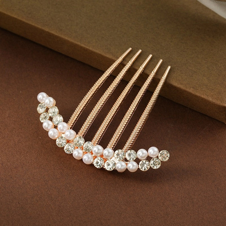 Korean fashion simple five-tooth rhinestone hair accessories pearl headdress travel accessories bride headdress hair