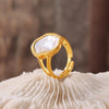 Jewelry Elegant Baroque Style Irregular Titanium Steel Shell 18K Gold Plated Inlay Open Rings