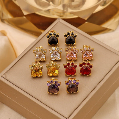1 Pair Vintage Style Classic Style Paw Print Heart Shape Plating Titanium Steel Zircon 18K Gold Plated Ear Studs