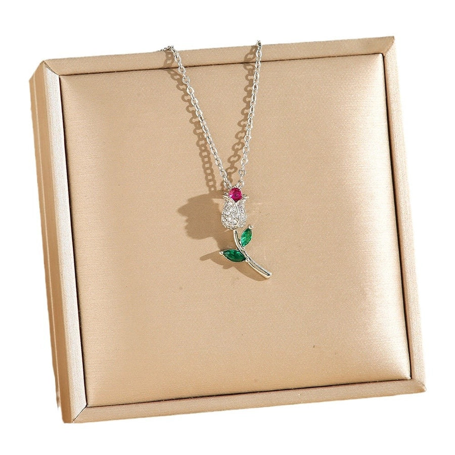 Jewelry Elegant Tulip Titanium Steel Zircon Plating Pendant Necklace