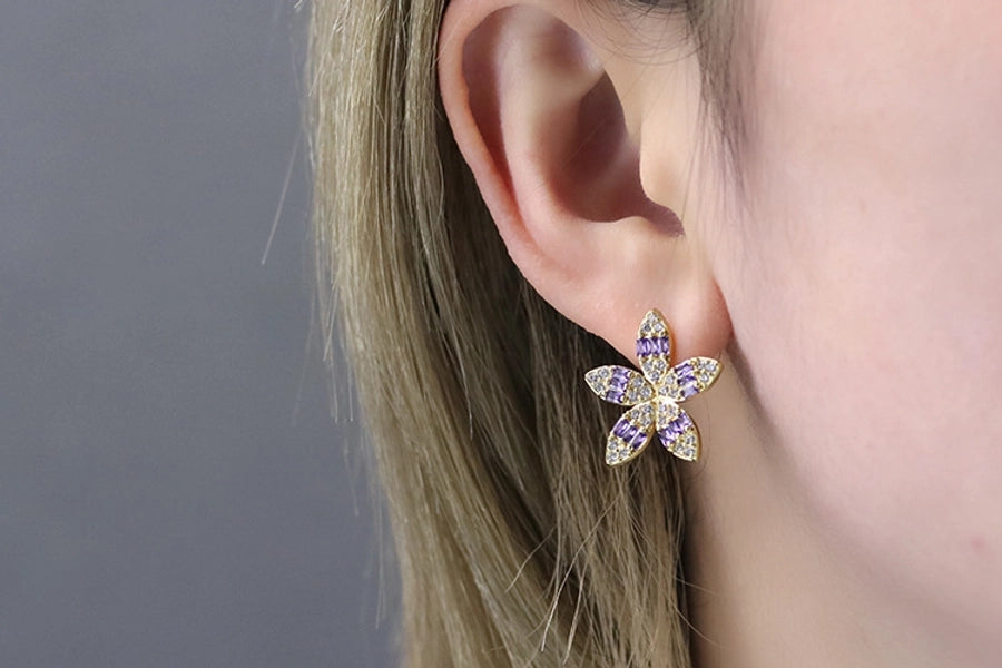 1 Pair Sweet Simple Style Flower Plating Copper Ear Studs