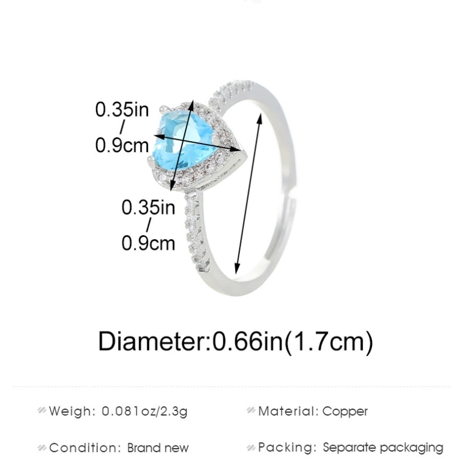 Copper Inlay Heart Shape Zircon Adjustable Ring